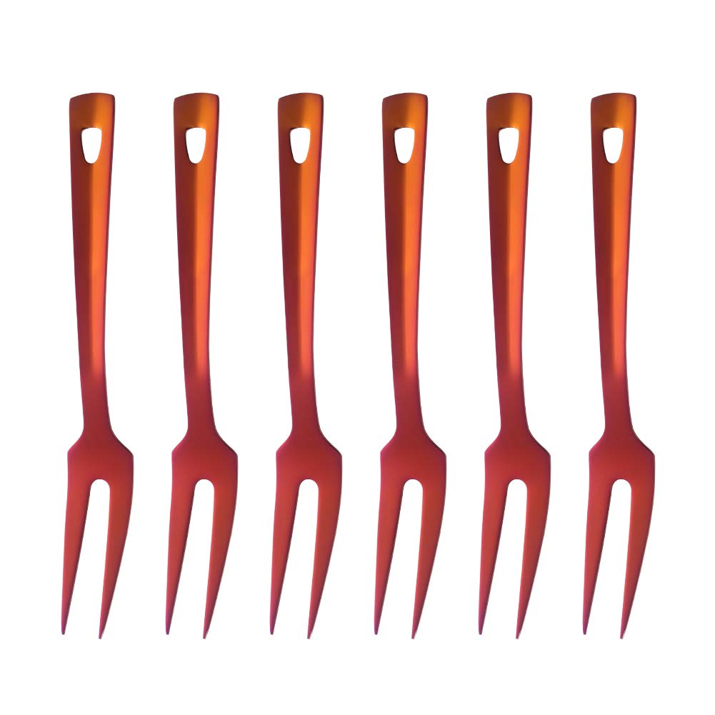 6 Pcs Serving Forks, Dongbo 9.5-Inch Meat Fork Stainless Steel Kitchen Tool, Orange