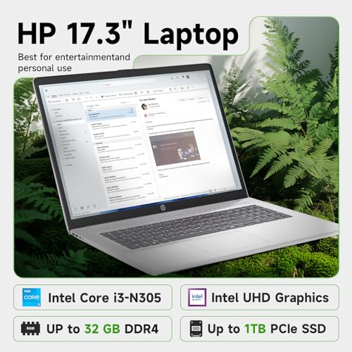 Image of HP 17 Laptop for Business & Study, Intel 8-Core i3 Processor, 17.3 inch Anti-Glare Display, 16GB RAM, 512GB SSD, Windows 11 Pro, AI Copilot, Numeric Keypad, Up to 9 Hours, Fast Charge Kit
