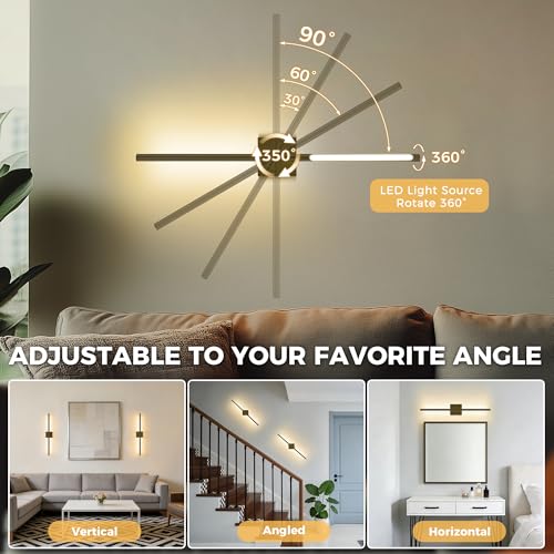 Image of DORESshop Battery Operated Wall Sconces Set of 2, Dimmable Battery Wall Sconce with Remote Control, Black 350Rotate Rechargeable Sconces, 29 Inch Wireless Wall Lights for Bedroom, Living Room