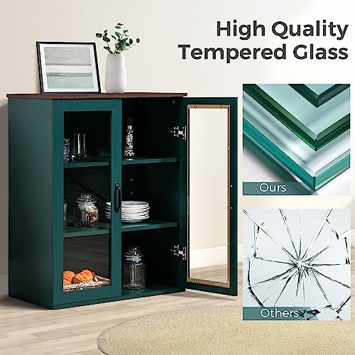 Rehoopex Free Standing Buffet Cabinet, Storage Cabinet With Tempered Glass Doors, Accent Cabinet With Adjustable Shelves, Wooden Display Cabinet For Living Room, Dining Room, Kitchen, Hallway #TOP4