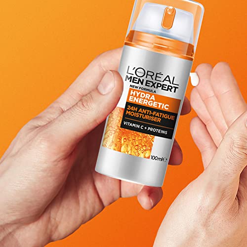 LOreal-Men-Expert-Soin-Visage-pour-Homme-Hydratation-24H-Anti-Fatigue-5-Actions-Texture-Gel-Creme-A-la-Vitamine-C-et-aux-Proteines-Tous-Types-de-Peaux-Hydra-Energetic-100-ml