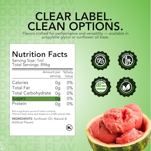 Image of Dolce Flav Watermelon Extract 1 Gallon - Kosher, Sugar-Free, Concentrated Juicy Watermelon Flavoring for Baking, Chocolates & Desserts, Includes Measured Dropper