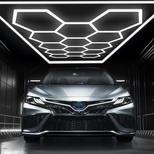 DIKHEE Lámpara de garaje LED de 14 hexágonos, 672 W, 6500 K, deformable, lámpara de techo DlY hexagonal, luz para garaje, taller, almacén, sótano, gimnasio