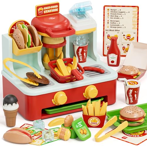 Lehoo Castle Play Food Set for Kids Kitchen Fast Food Restaurant Playset