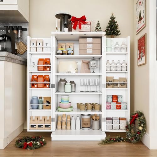 Comparison: Unique Kitchen Pantry Cabinets 11 Shintenchi Kitchen Pantry Cabinet,5 - Layer Storage Cupboard with Adjustable Shelves for Organizing and Storing Food Items,47'' Versatile Buffet Sideboard for Kitchen, Bathroom and Laundry,White