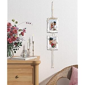 Takfot 4×6 hanging picture frames decorative boho wall decor 2 farmhouse wood frames with macrame string real glass rustic collage multi photo frame christmas gift for fathers day distressed white  urban country home decor