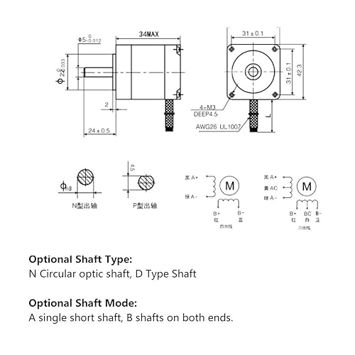 Miniatura 4 de Motor paso a paso 42BYGH34, bipolar 4-12V 1.3A 0.30Nm motor paso a paso con cable conector, ángulo de paso de 1.8 grados, motor paso a paso para