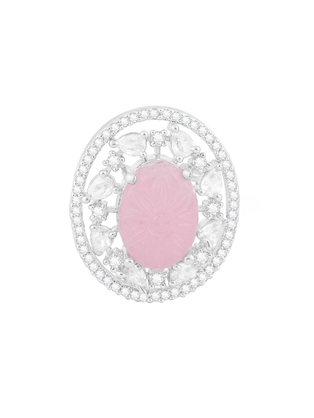 Pink Stone and Dazzling Cubic Zirconia Embellished Brass Contemporary Ring For Women-ZPFK20369-image-13