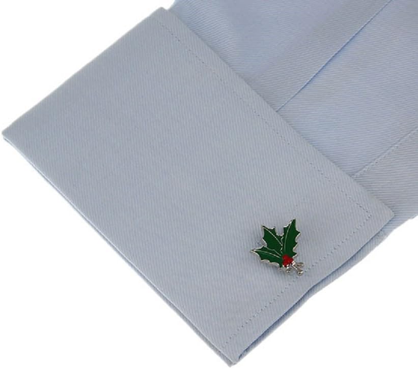 MRCUFF Mistletoe Christmas Holly Pair Cufflinks in a Presentation Gift Box & Polishing Cloth