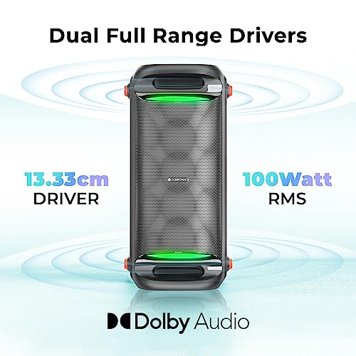 Image of ZEBRONICS Roxor 100W Multi-Connectivity Bluetooth, HDMI ARC, Optical, USB, AUX in-Out Speaker with Dolby Audio, Wireless UHF MIC, and Karaoke, TWS, LED Lights, and Recording Function