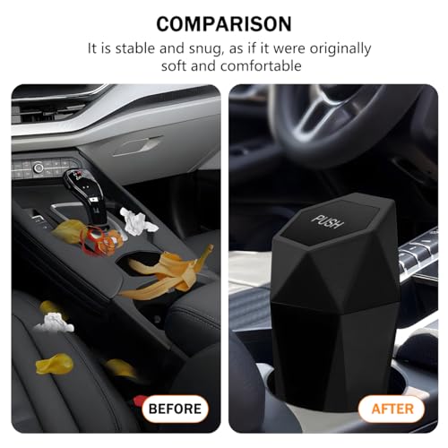 Image of Car Trash Can with Lid, Mini Leakproof Fragrance Vehicle Cup Holder Garbage Bin for Console Door, Small Portable Auto Interior Dustbin Organizer Accessories, Universal Fit (Black)
