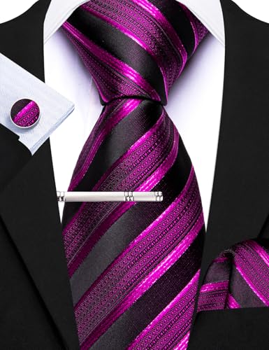 Image of Barry.Wang 6 PCS Men Ties Set Silk Business Fashion Woven Necktie Handkerchief Cufflinks Paisley Stripe Wedding Party