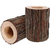 WEKADRIN 2pcs Natural Tree Bark Planter Pots with Drainage Cedar Wood Log Succulent Containers Rustic Indoor Tree Stump Flower Vases for Herbs and Farmhouse
