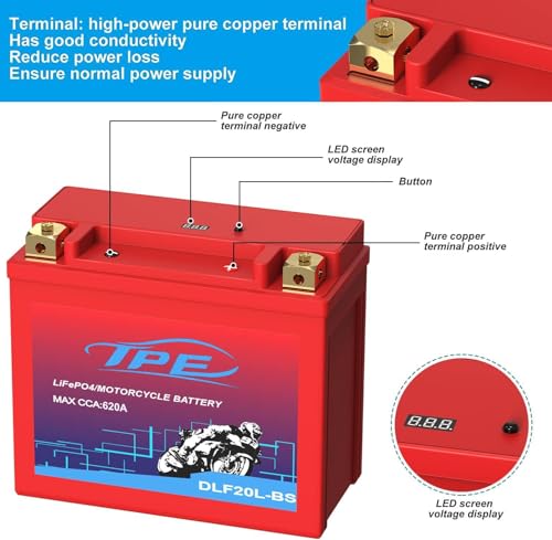 Image of YTX20L Lithium Battery 12V 9Ah 620CCA LiFePO4 Motorcycle Battery, High Power, Lightweight, Maintenance Free, Replaces