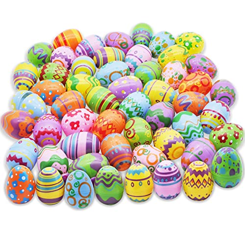 JOYIN 48 Pcs Plastic Printed Bright Easter Eggs 2.3" Tall for Easter Hunt Basket Stuffers Fillers, Classroom Prize Supplies