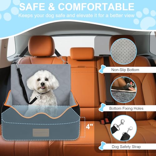 Dog Car Seat for Small/Medium Dogs Under 35lbs, Pet Booster Seat with 4In Memory Foam Cushion, Fully Detachable and Washable, Travel Dog Carseat with Storage Pocket and Safety Belt - Image 3