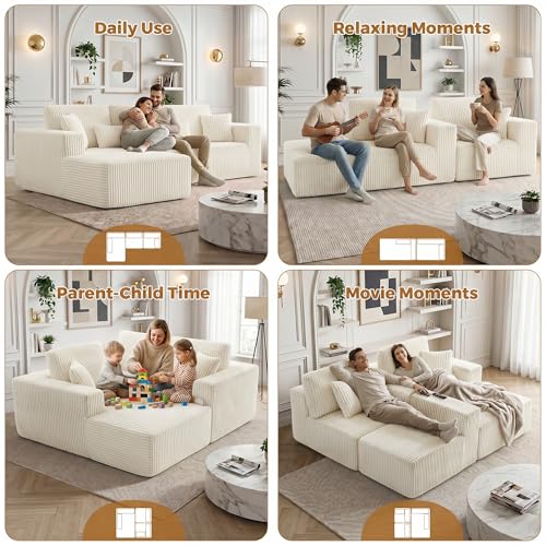 Image of 108 inch Boneless Couch for Living Room, L Shaped Modular Sectional Sofa
