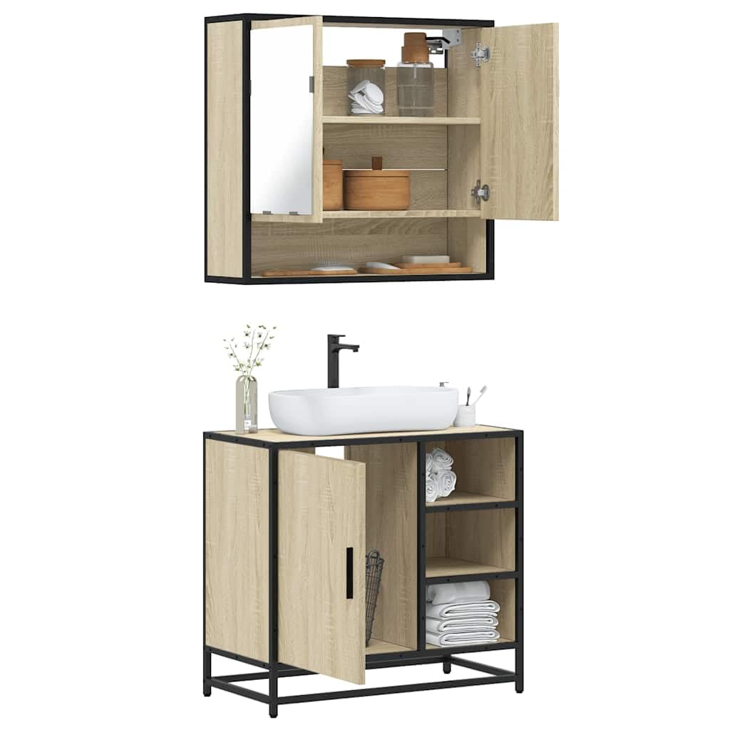 2-częściowy zestaw mebli łazienkowych Sonoma dąb z materiału drewnopochodnego i metalu, szafka z lustrem i szafka pod umywalkę, 65 x 20 x 60 cm, 65 x 33 x 60 cm, miejsce do przechowywania