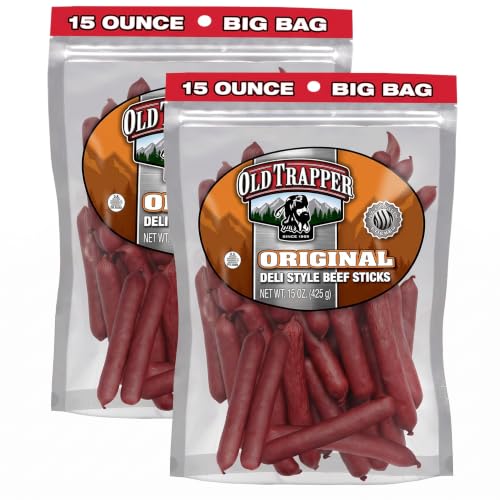 Old Trapper Original Deli-Style Beef Sticks,15-Ounce Package, Perfect for On-the-Go Snacking, Six Grams of Protein and Zero Grams of Sugar per Serving (Pack of 2)