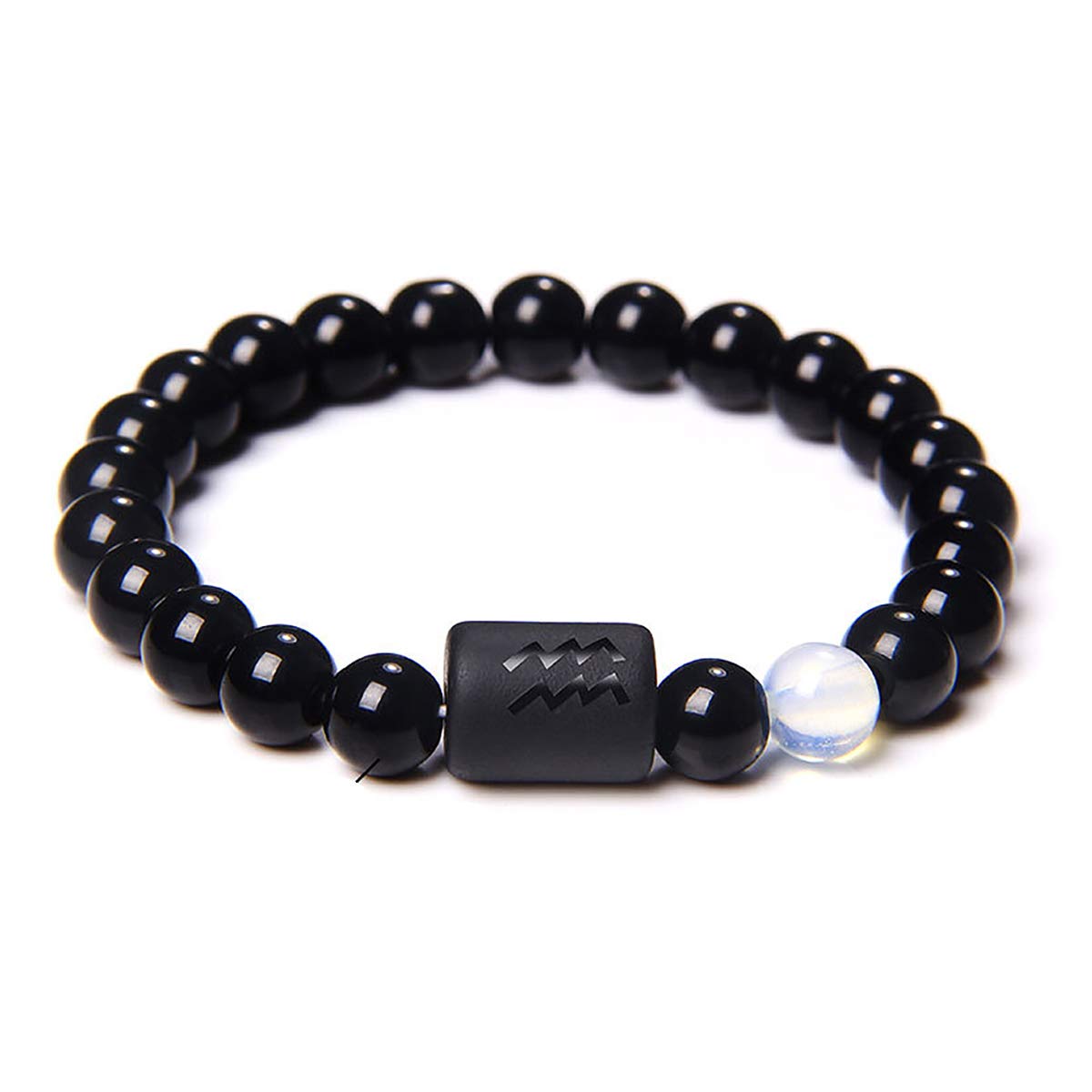 XUN Zhe12 Constellations 8mm Agate Beads Bracelet Natural Black Onyx Horoscope Zodiac Couple Bracelet Distance Friendship Jewelry for Women Men (Aquarius), 8mm