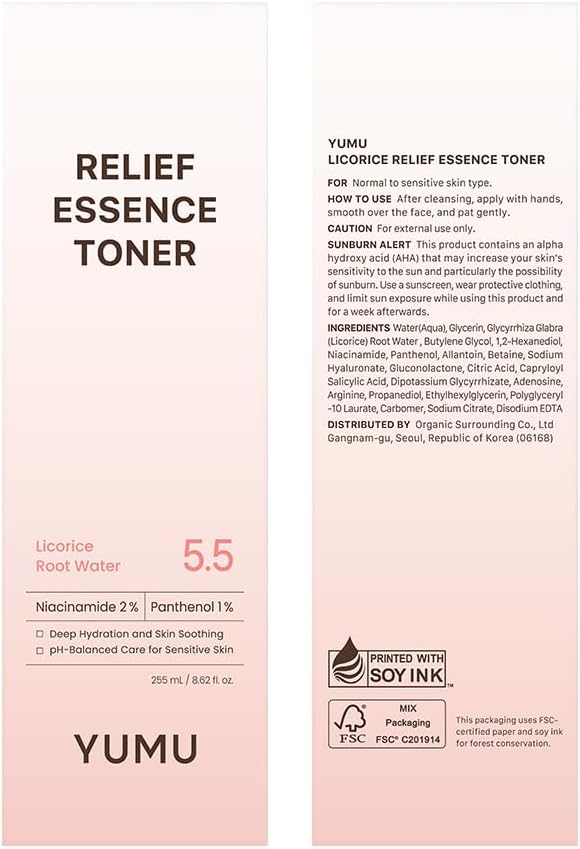 YUMU Licorice Relief Essence Toner for Sensitive Skin, Niacinamide, Panthenol, Fragrance-Free, Soothing & Hydrating (255ml / 8.62 fl. oz.) - Image 9