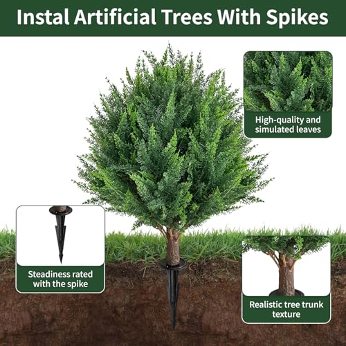 Arbustos artificiales resistentes a los rayos UV con estaca set de 4 plantas de cedro de 23" 4