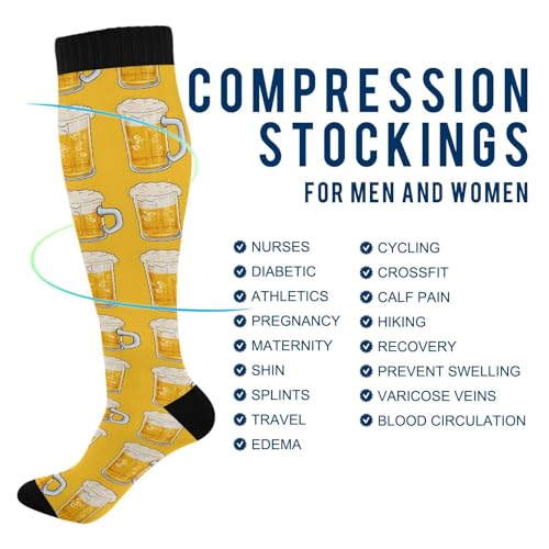 ALAZA Beer Yellow Compression Socks for Women Men Circulation Long Socks Running Athletic Cycling4