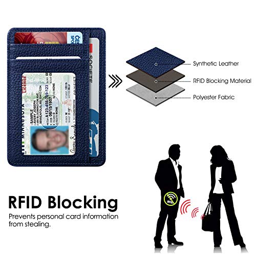 Image of FINTIE Slim Minimalist Front Pocket Wallet, RFID Blocking Credit Card Holder Card Cases with ID Window for Men Women (Navy)