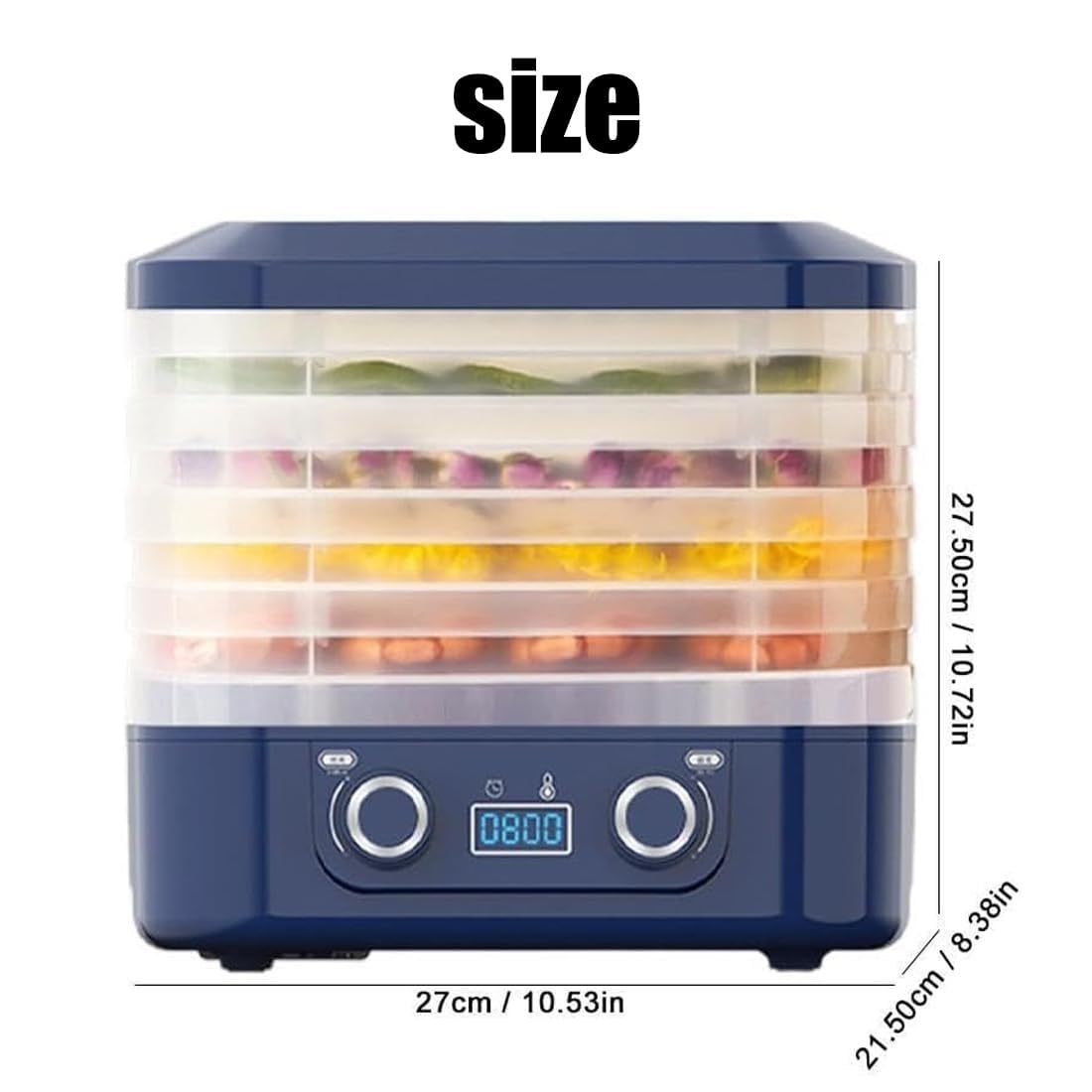 Liofilizzatore Automatico per Alimenti, essiccatore Domestico per Alimenti con Timer Digitale e Controllo della Temperatura, essiccatore Elettrico per Frutta a 5 vassoi per Caramelle(Blue)
