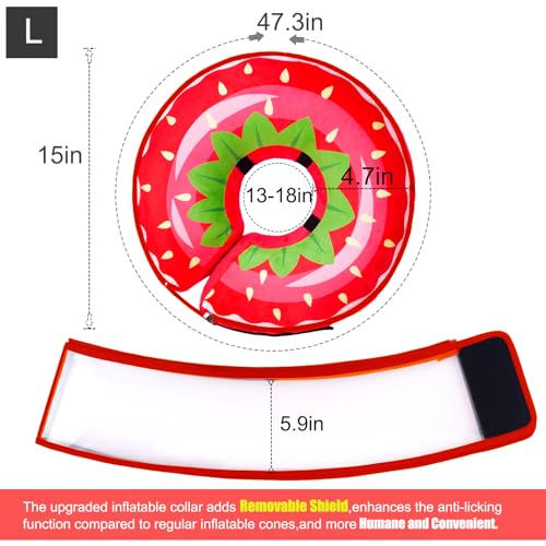 Image of Inflatable Dog Cone Collar for Large Medium Small Dogs, Soft Dog Donut Collar Adjustable Recovery Cone for Pets After Surgery, Extra Enhanced Anti-Licking Guard Shield for Pets (Large, Strawberry)
