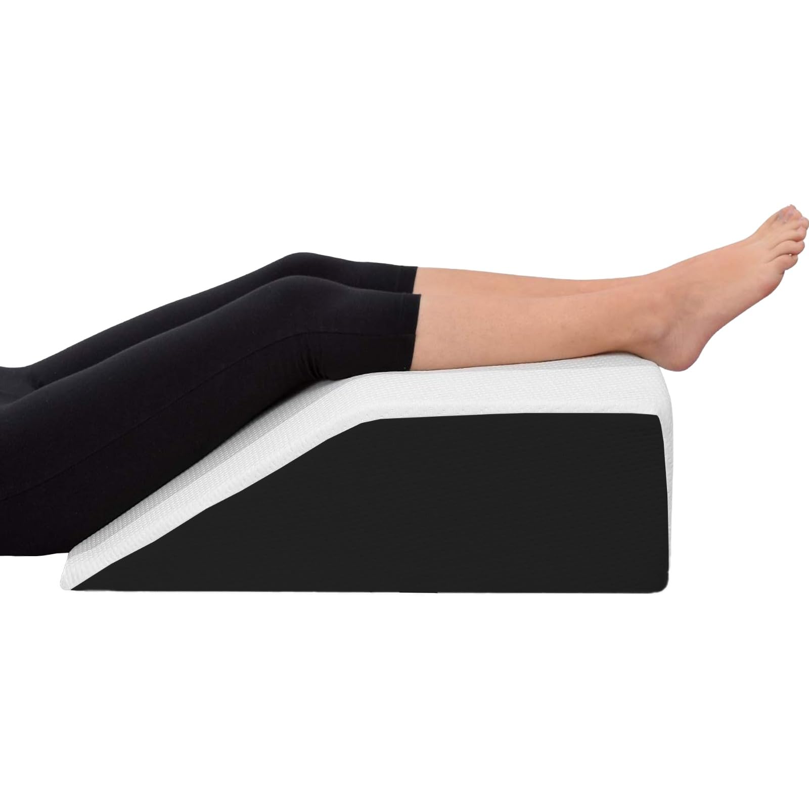 Molten Creek® Leg Elevation Pillow, Leg Rest Wedge Pillow, Memory Foam with Quilted Washable Cover, For Post Surgery Bed Rest, Swelling Relief, Blood Circulation (Black White)