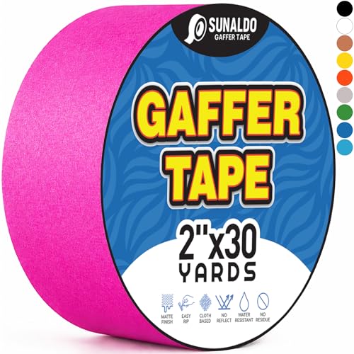 Image of Gaffers Tape Heavy Duty, Easy to Rip, Residue-Free Professional Grade Floor Tape for Electrical Cords, Matte Finish Non Reflective, Weather Resistant (1, Pink, 2 inch x 30 Yards)