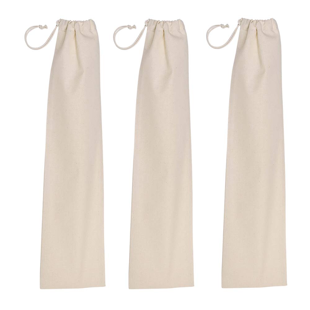 Lot De 5 Sacs à Baguettes En Coton - Avec Cordon De Serrage - Pour Pain Frais Et Transport - Naturel