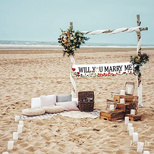 Image of Letjolt Proposal Banner Will You Marry Me Flower Signs 6 Feet | Propose Decorations Supplies for Marriage Signs Valentine's Day Engagement Outdoor Party Backdrop Decorations