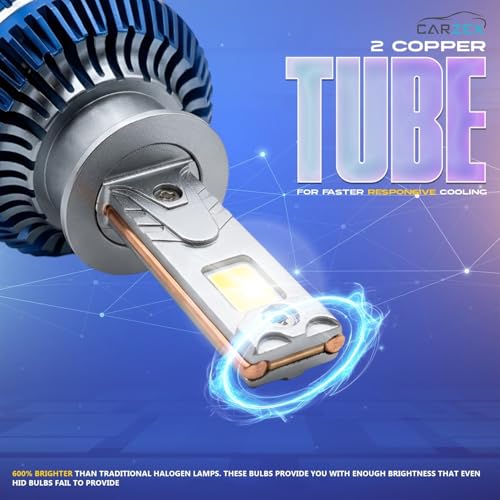 Image of CARZEX Smart AI H1 LED High Beam Headlight Bulbs for Cars, 250W (125 Watts x 2), 18,000 Lumens Super Bright Conversion Kit for Cars, 6500K Cool White, AI App Controlled | Set of 2 | 1 Year Warranty