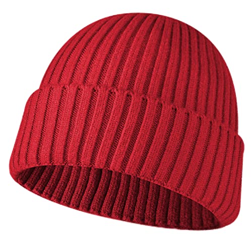 NLAND Gorro Invierno Hombre Mujer Gorro de Punto Beanie de Lana Gorro de Calavera Unisex Sombrero Suave y Elástico Talla única (Rojo, Talla única)