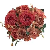 karoro 2 Packs Fall Orange Flowers Artificial for Decoration, Fake Peony Silk Rose Flowers Hydrangea Bouquet Fall Floral Arrangement for Table Centerpieces Home Living Room Decor (2, Fall Orange)