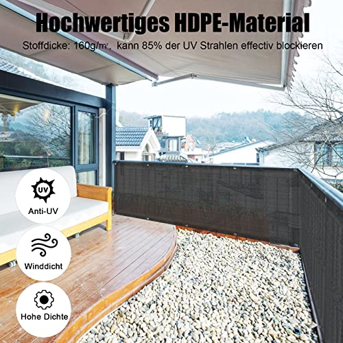 Bedtang Balkon Sichtschutz – 0,5 X 7 M, 160 G/m², Blickdicht & UV-beständig, Für Balkon, Terrasse & Zaun (Anthrazit)