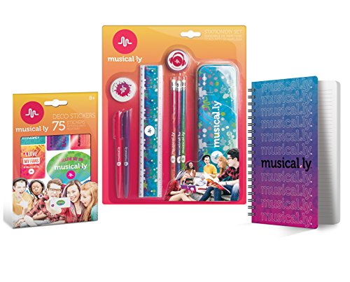 Musical.ly Stationery Combo-Pack • Pencils - Pens - Eraser - 75 stickers - Notebook - Metal Pencil Case - Ruler - Sharpener