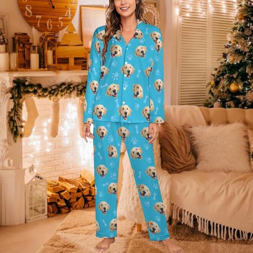 Personalized Pajamas Set with Photo, Custom Pajamas Button Down Matching Couples Pajamas Gift for Women Men Christmas3