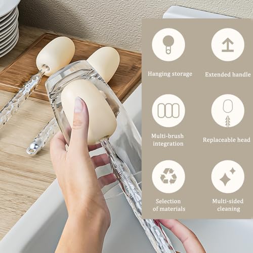 Image of Ouliget Two in One Multi Function Sponge Bottle Dish Brush,Long Handle Straw Cleaner Brush Bottle Brush Cleaner,Bottle Brush Scrub for Water Bottles, Glasswares, Narrow Neck Bottles, Sippy Cup, 2 Pack