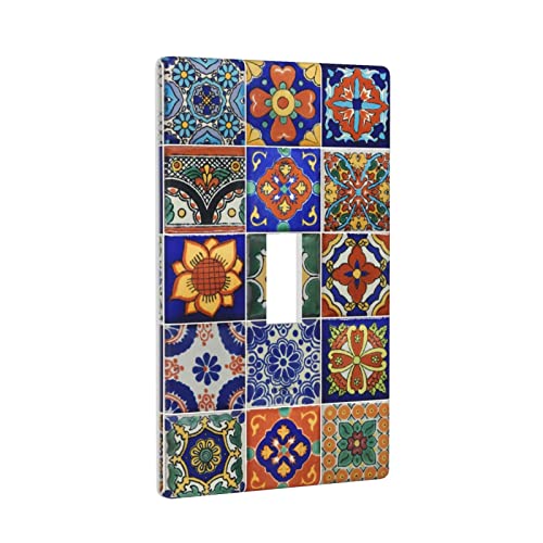 Mexican Tiles Single Light Switch Cover 1 Gang Wall Plate Decorative Toggle Switch Plate Covers, Ceramic Pattern Wall Plates For Light Switches, 4.50 X 2.76 Inch #TOP1