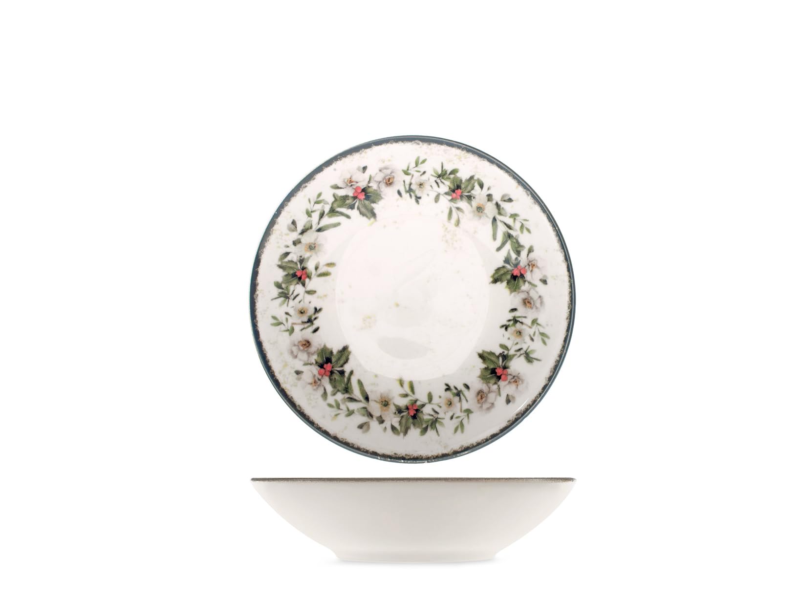 H&H Juego de Mesa Navidad 18 Piezas Garland en Gres - Platos Planos, Sopas y Postres - Decoraciones Elegantes con Animales y Guirnalda Invernales