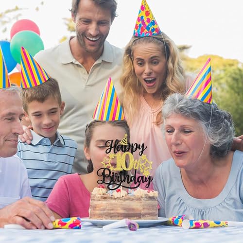 Image of Confetti! Glittering 10th Birthday Cake Topper with Star Hat - Cheers to 10 Years! Fabulous Cake Decorations for Kids' 10th Birthday & Anniversary Party Supply