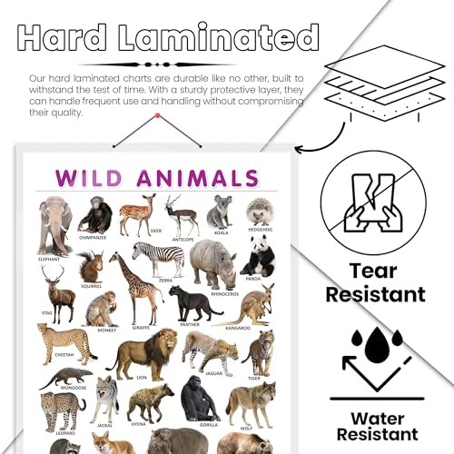 Image of GO WOO WILD ANIMALS CHART HARD LAMINATED | Jungle Explorers Animal Chart