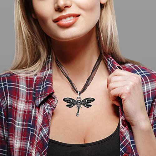 Mtlee Dragonfly Necklace 3 Pieces Bohemian Dragonfly Jewelry For Women Colorful Enamel Dragonfly Pendant Vintage Ethnic Multilayer Chain (Red, Brown, Black) #TOP5