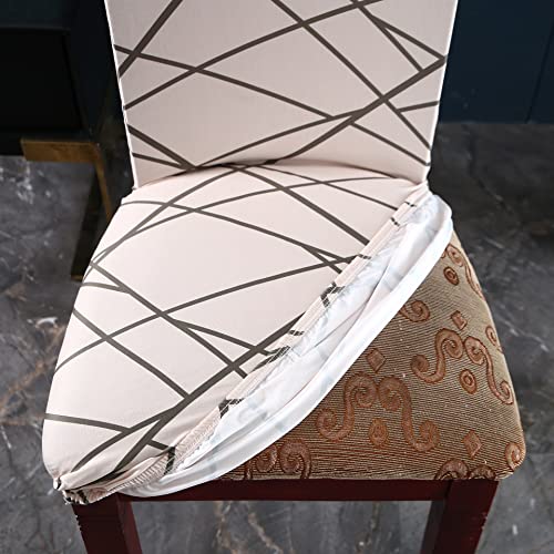 Image of House of Quirk Elastic Chair Cover Stretch Removable Washable Short Dining Chair Cover Protector Seat Slipcover (Pack of 6, Beige Linen)