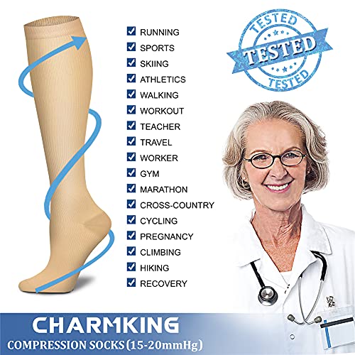 image for CHARMKING Compression Socks for Women & Men (8 Pairs) 15-20 mmHg Gradu