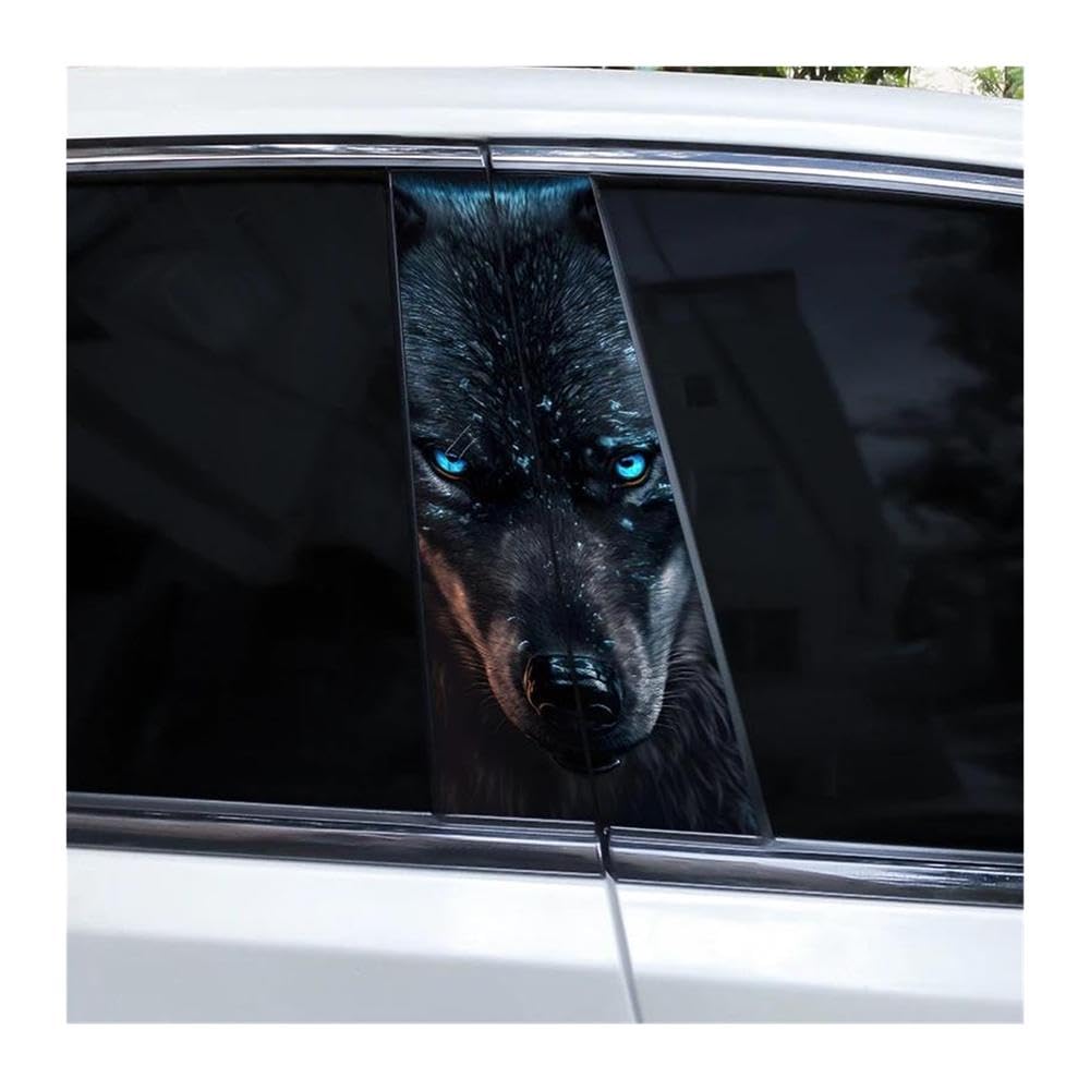 Decorative Items 2pcs Blue Eyes Wolf Car B-Pillar Sticker DIY Car Center Column Decal Waterproof(H)