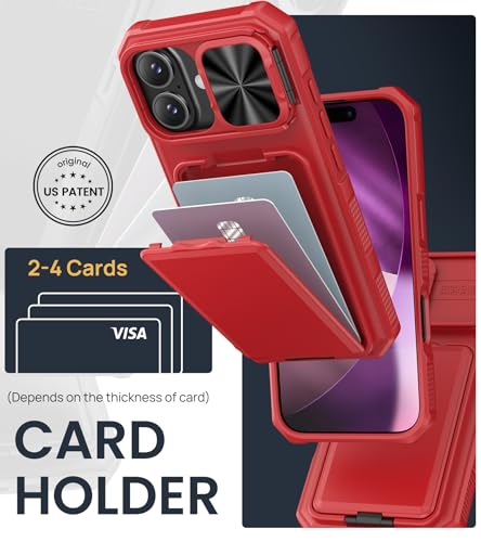 Image of SSLOTSCASE for iPhone 17 Case with Credit Card Holder & Stand, Red